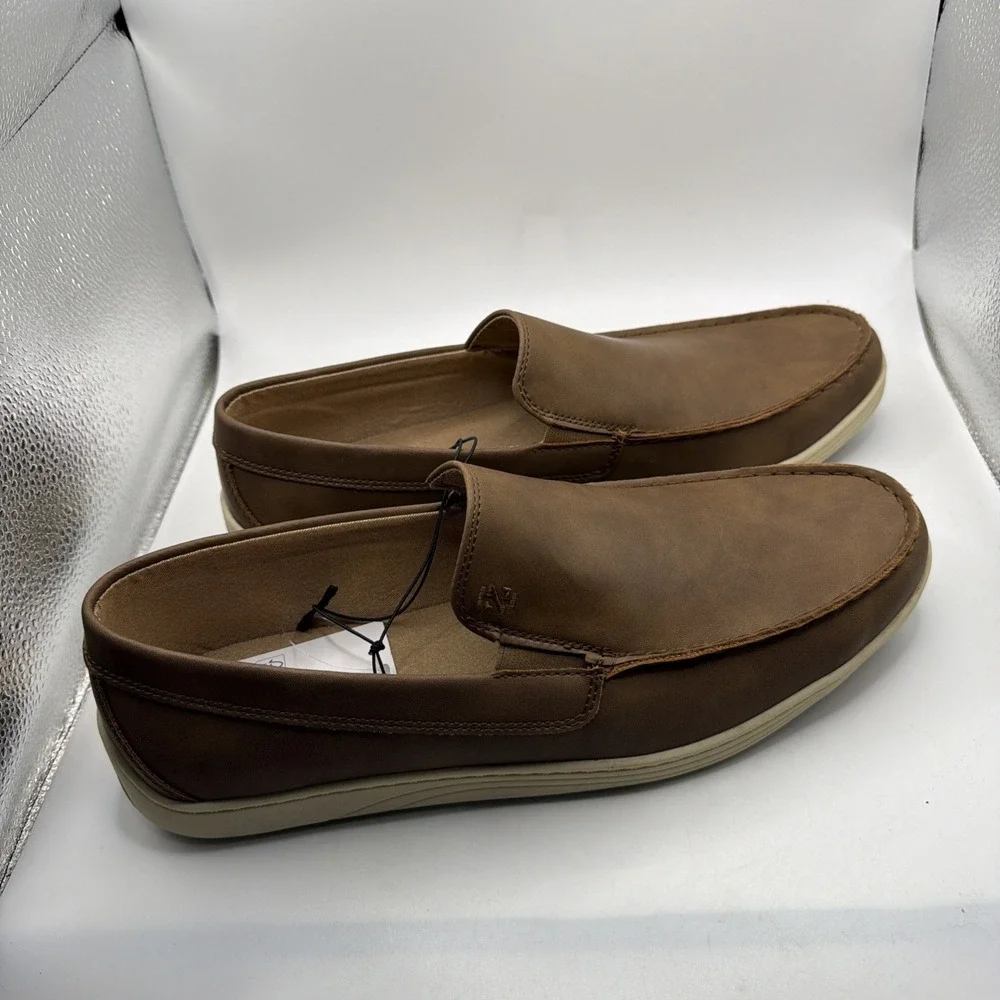 Izod Seapoint Loafers Men's Tan Leather Slip On Memory Foam Casual Mocassin - 12